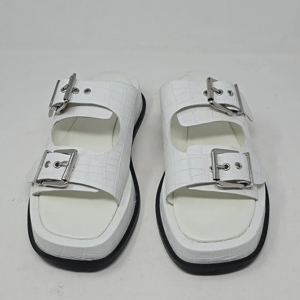 Topshop Katie Leather Chunky Platform Sandals in White Croc Size 9